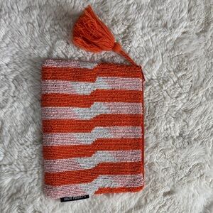 Helio Ferretti Orange and Pink Beaded Pouch with Tassel